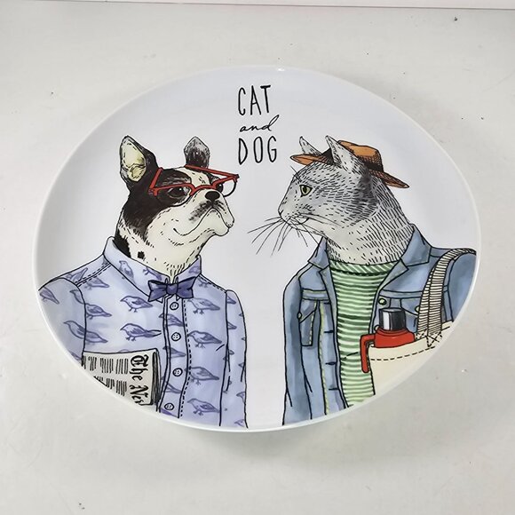Rachel Kozlowski West Elm Cat And Dog Dapper Animals Porcelain Plate - Picture 5 of 5